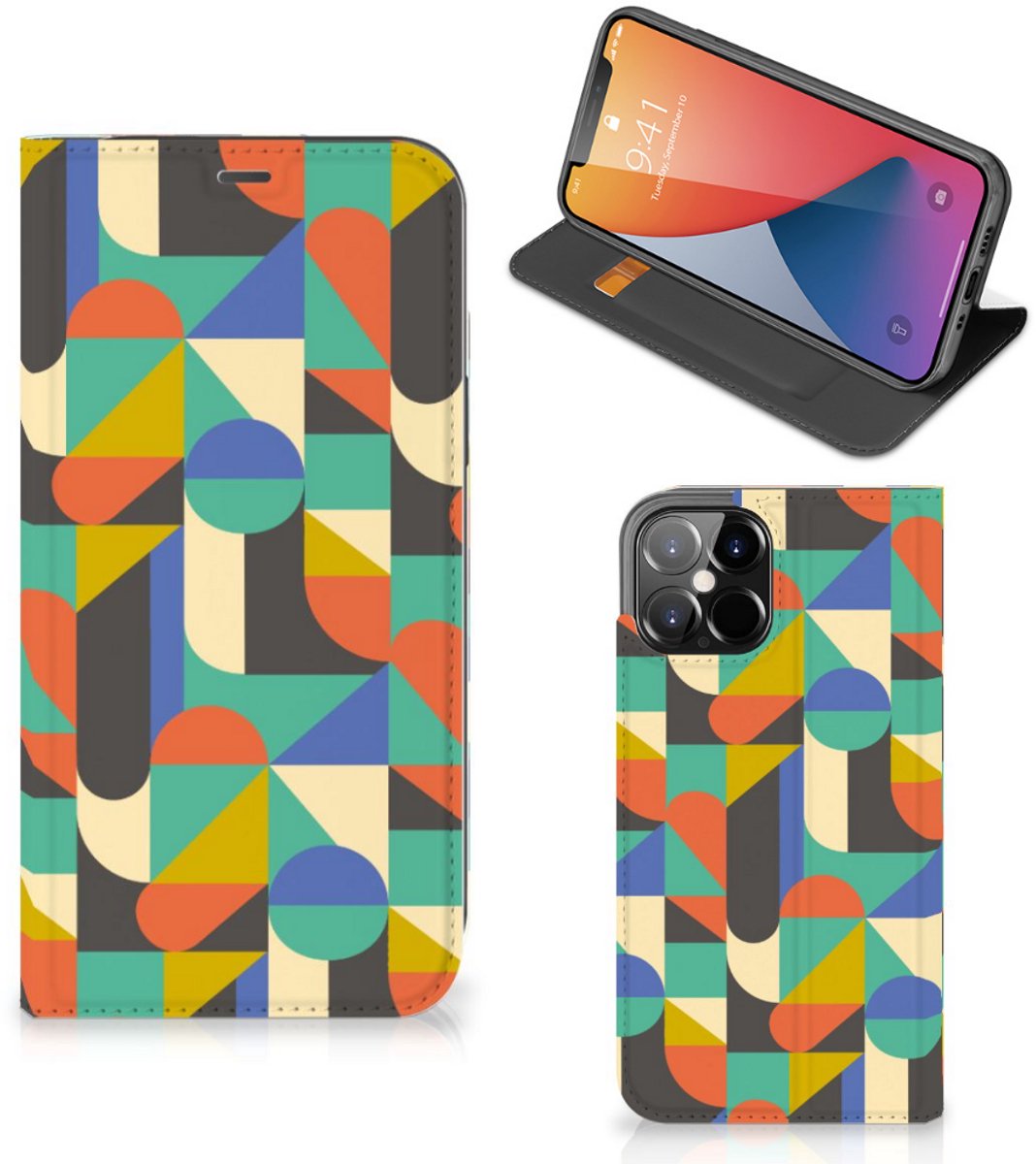 Standcase Hoesje voor iPhone 12 Pro Max Hoesje met Magneet Funky Retro