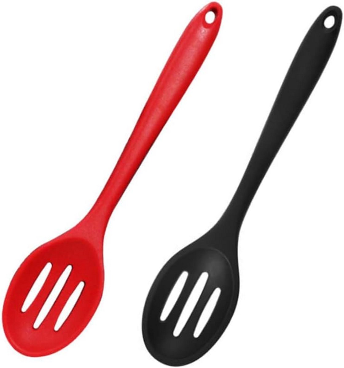 Set van 2 anti-aanbak siliconen sleuflepels voor koken en serveren