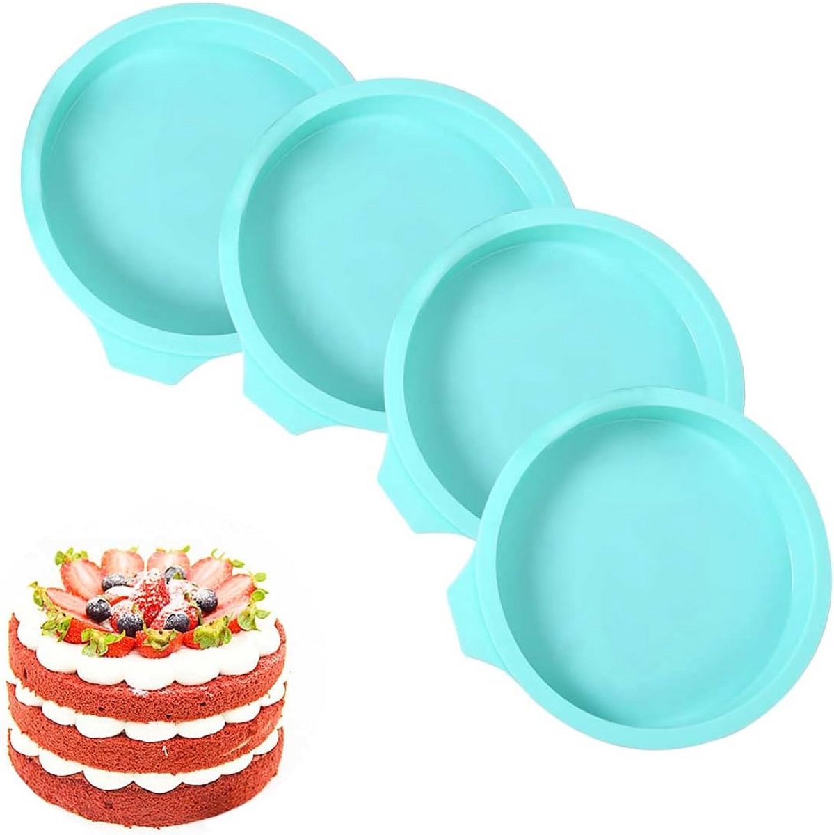 Gelaagde Cakevormen Set van 4 - 15 cm Siliconen Bakvormen met Antiaanbaklaag