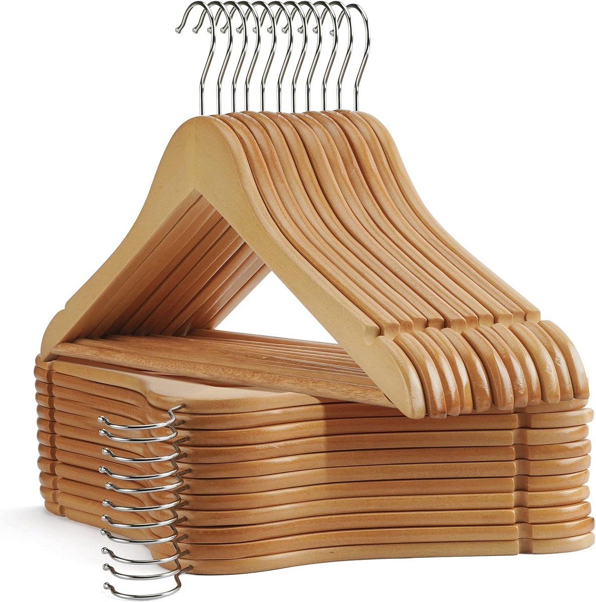 Houten Kledinghanger 30-Pack voor Kleding en Kostuums - Natuurlijke Afwerking