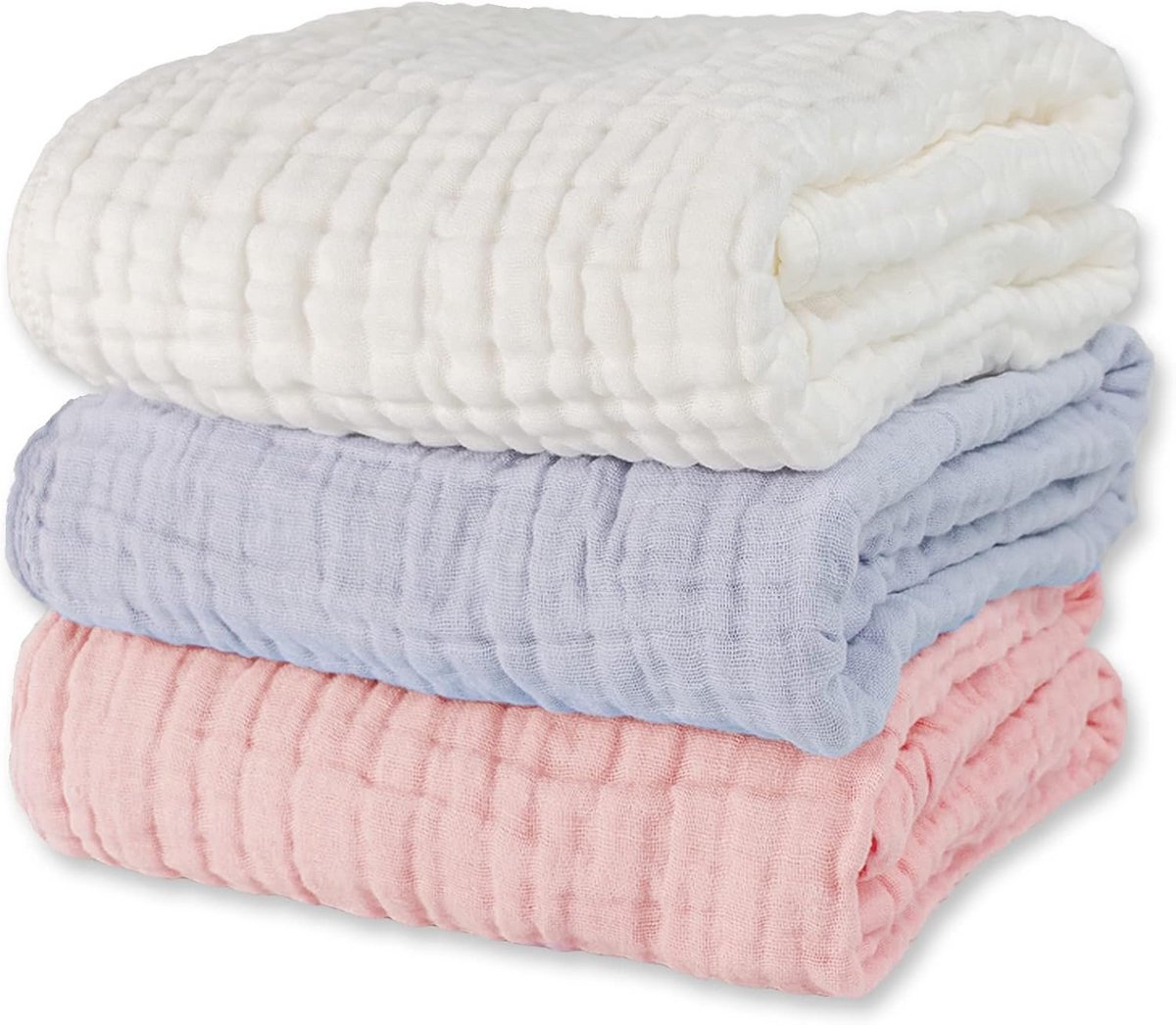 Ultra Zachte en Absorberende Babydoeken 3-Pack - Muslin Babydoeken voor Peuters - Natuurlijke Katoenen Handdoeken 40 x 40 inch (Wit, Roze, Grijs)