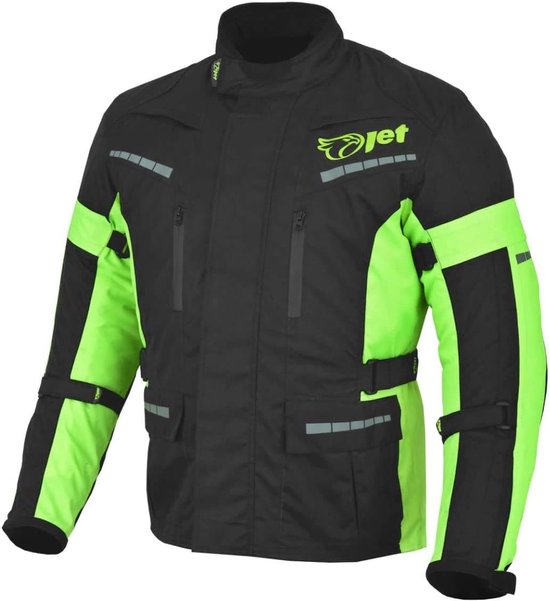 Motorjas voor heren in Jet Black Fluro - Slijtvast, Waterdicht en Beschermend