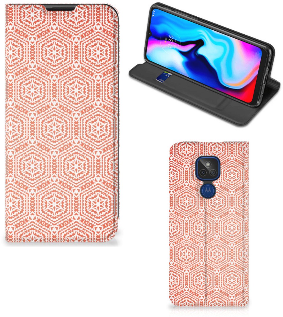 Motorola Moto G9 Play Hoesje met Magneet Pattern Orange
