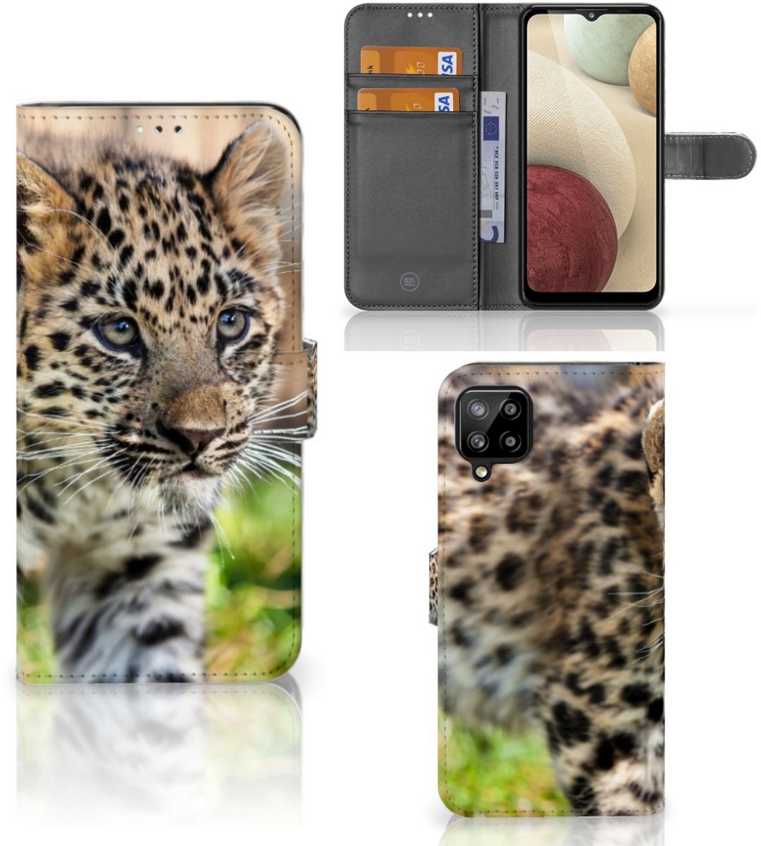 Samsung Galaxy A12 Telefoonhoesje met Pasjes Baby Luipaard