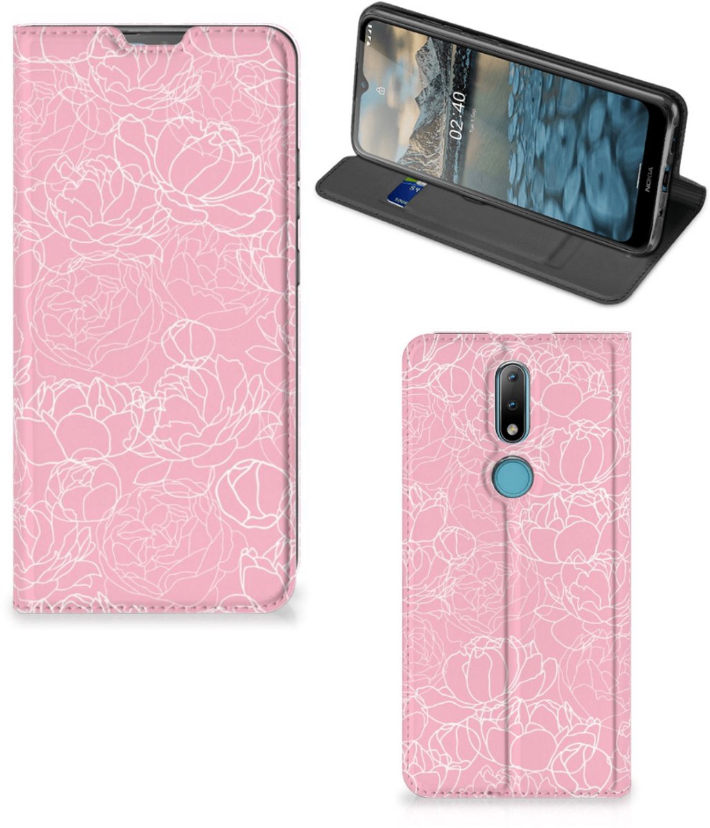 Book Case voor Nokia 2.4 Smart Cover White Flowers