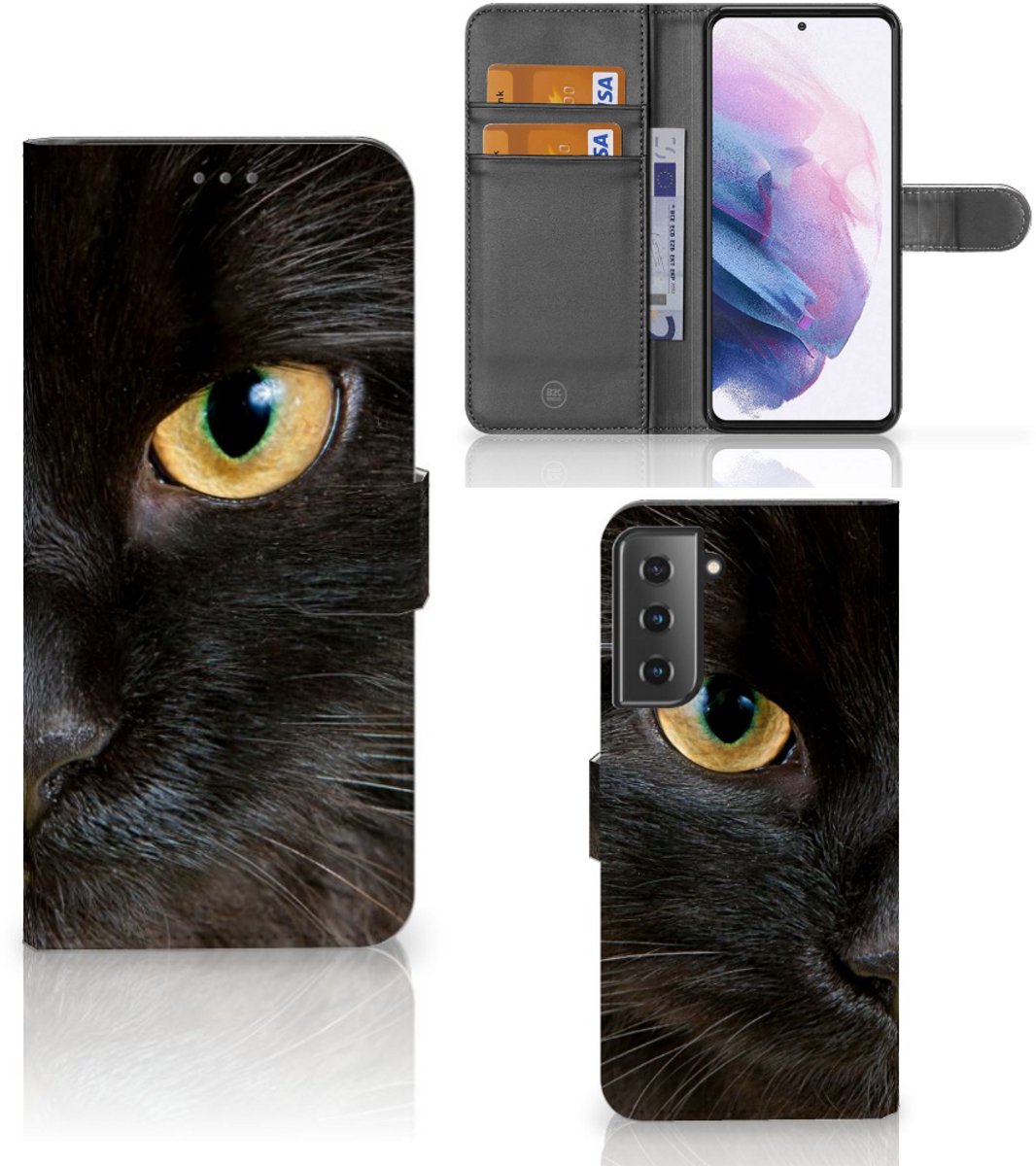 Samsung Galaxy S21 Plus Telefoonhoesje met Pasjes Zwarte Kat