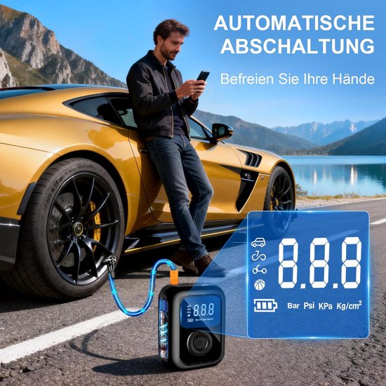 Draagbare Elektrische Luchtpomp - 4000mAh Draadloze Bandenpomp - 150 PSI Mini Compressor - Voor Auto, Motor, Fiets & Bal - Digitaal Display & LED Licht - USB Oplaadbaar — afbeelding 5
