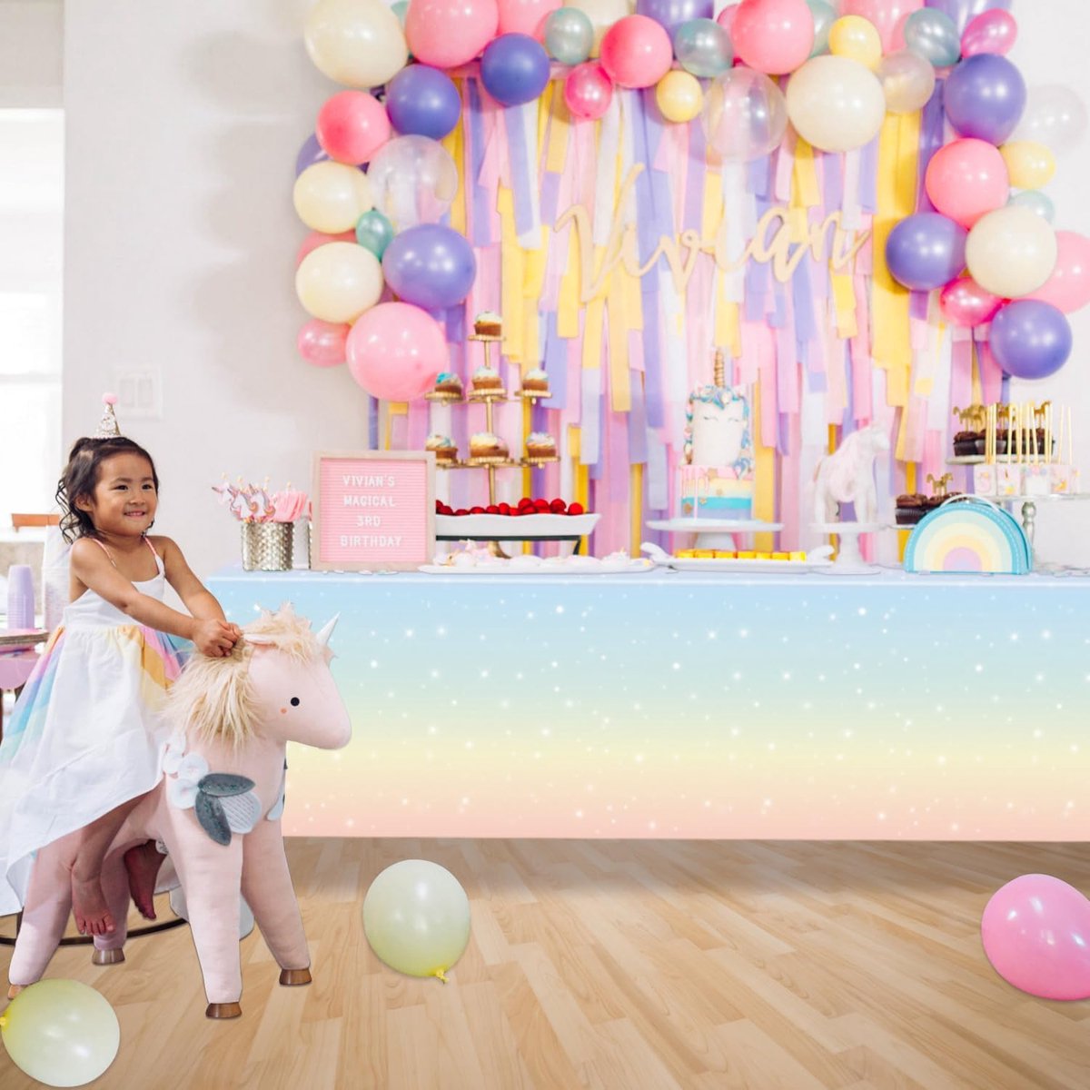 Pastel Regenboog Tafelkleden 4 Stuks 220x130cm voor Feestdecoraties
