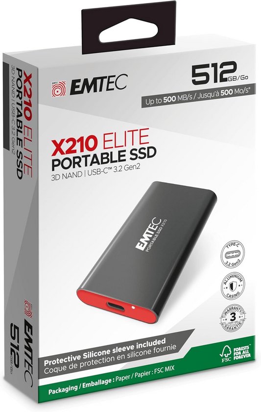 Emtec X210 Externe SSD-harde schijf USB 3.2-512 GB (zwart/rood) van Merkloos — afbeelding 5