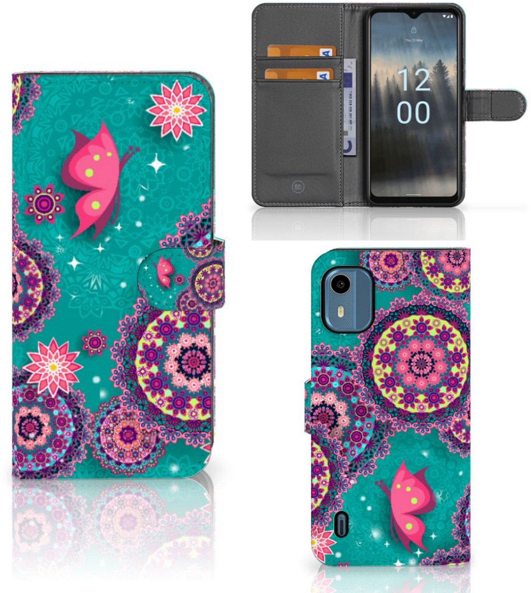 Boekhoesje voor Nokia C12 Hoesje Cirkels en Vlinders