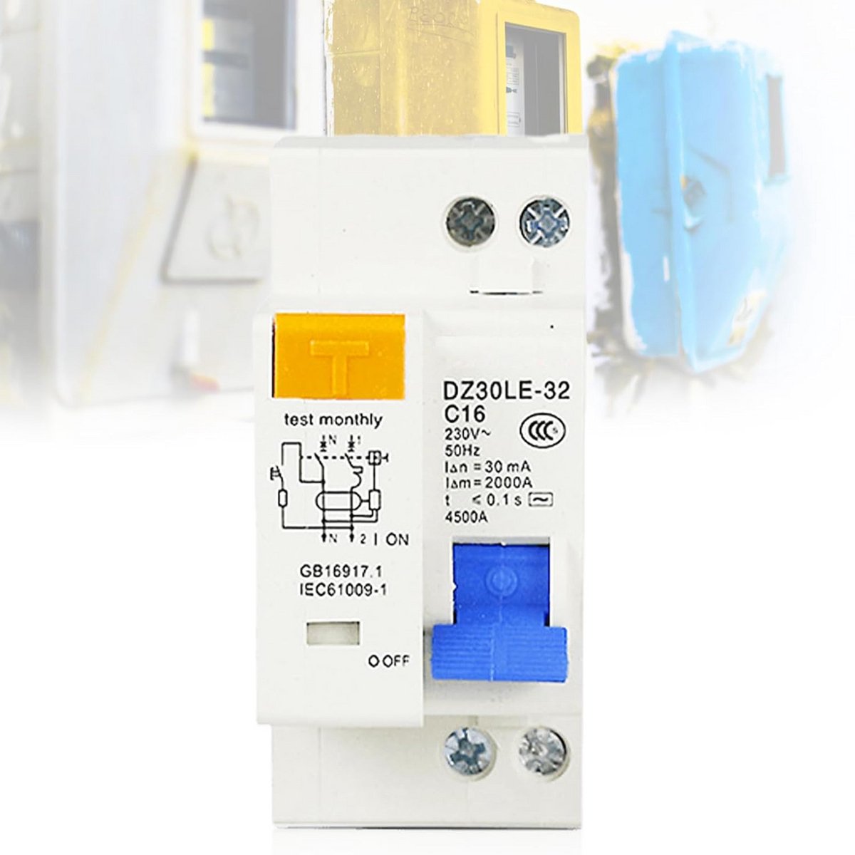 Veiligheidsschakelaar 16A AC230V 30mA 1P+N met lekbeveiliging en overstroombeveiliging