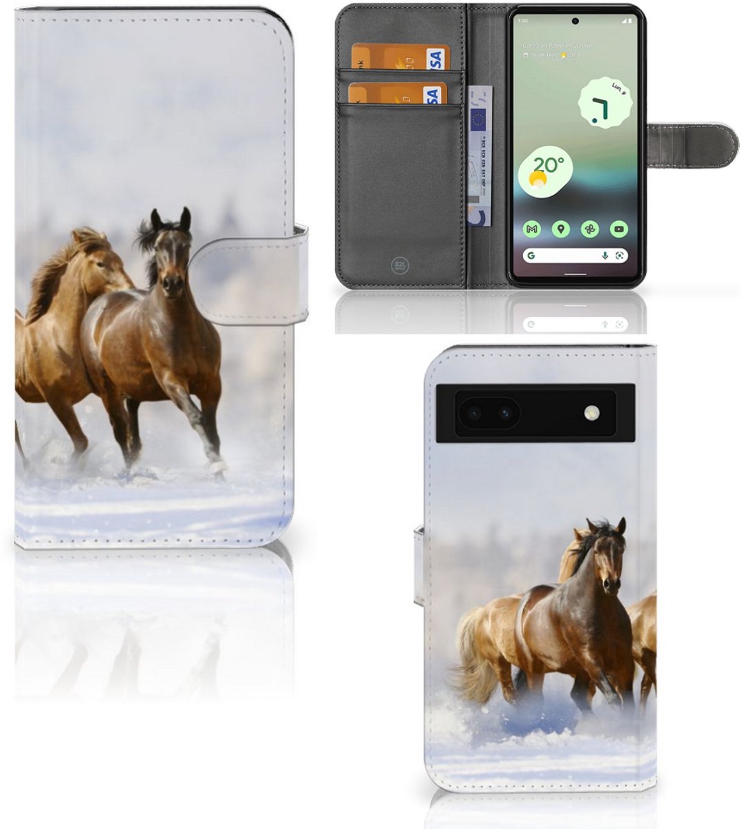 Google Pixel 6A Telefoonhoesje met Pasjes Paarden