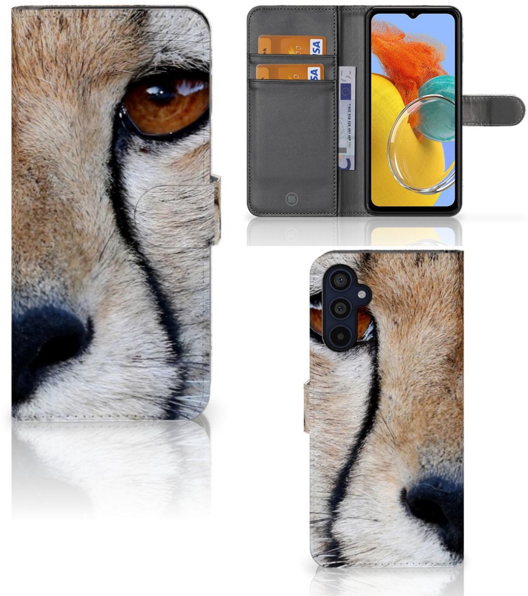 Book Case voor Samsung Galaxy M14 Telefoonhoesje met Pasjes Cheetah