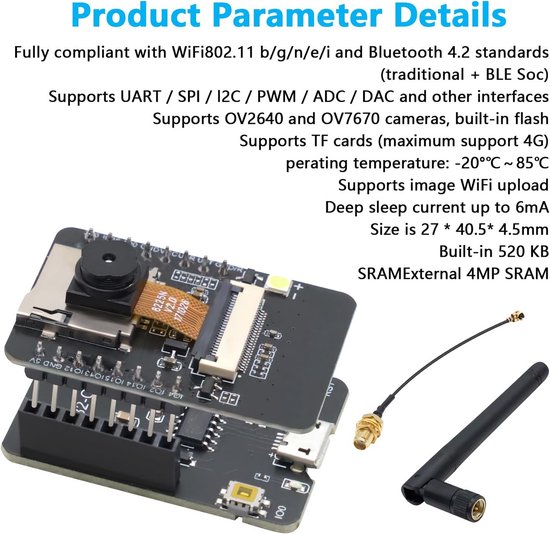 Minghunian ESP32-CAM Ontwikkelingsbord Met OV2640 2MP Camera – WiFi + Bluetooth, 8MB PSRAM, Ondersteunt TF-kaart, Voor Arduino 3 miniatura