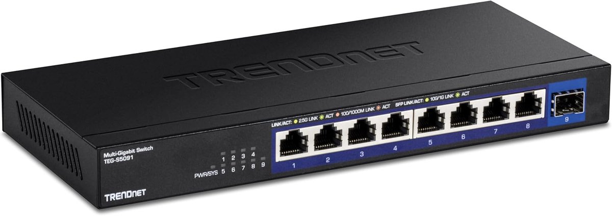 9-poorts onbeheerde 2.5G-switch met 10G SFP+-poort en wandmontage