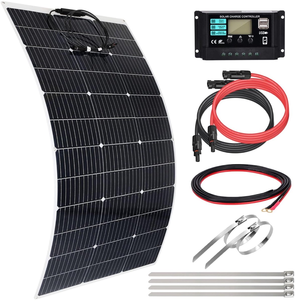 Flexibel monokristallijn zonnepaneel 120W met 12V laadregelaar en accessoires
