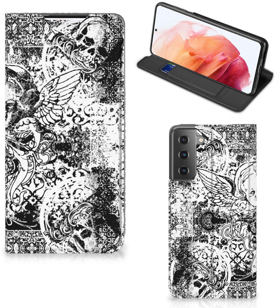 Mobiel BookCase Samsung Galaxy S21 Skulls Angel