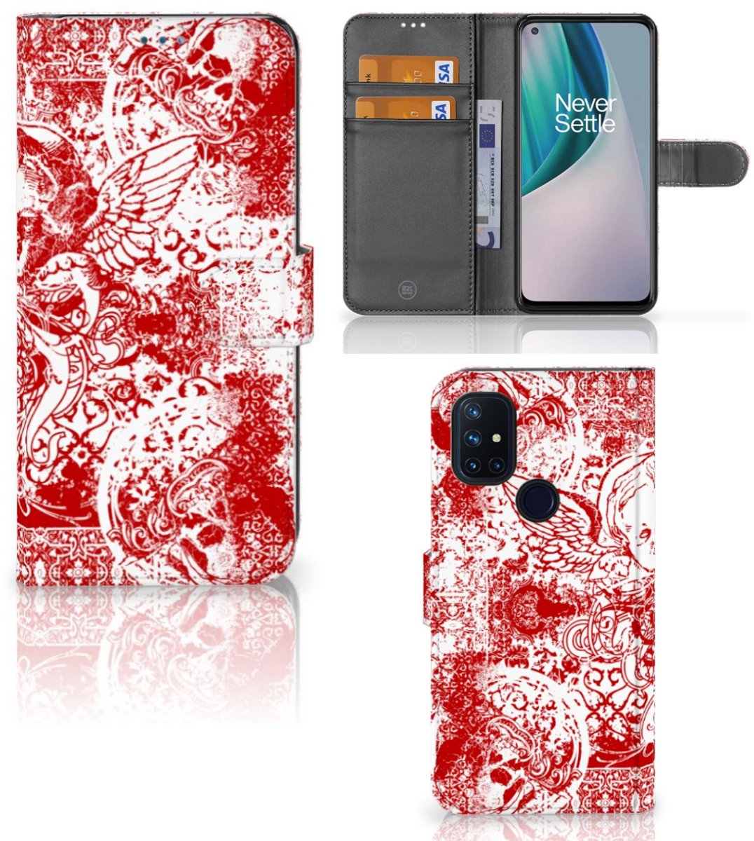 Telefoonhoesje met Naam OnePlus Nord N10 Angel Skull Rood