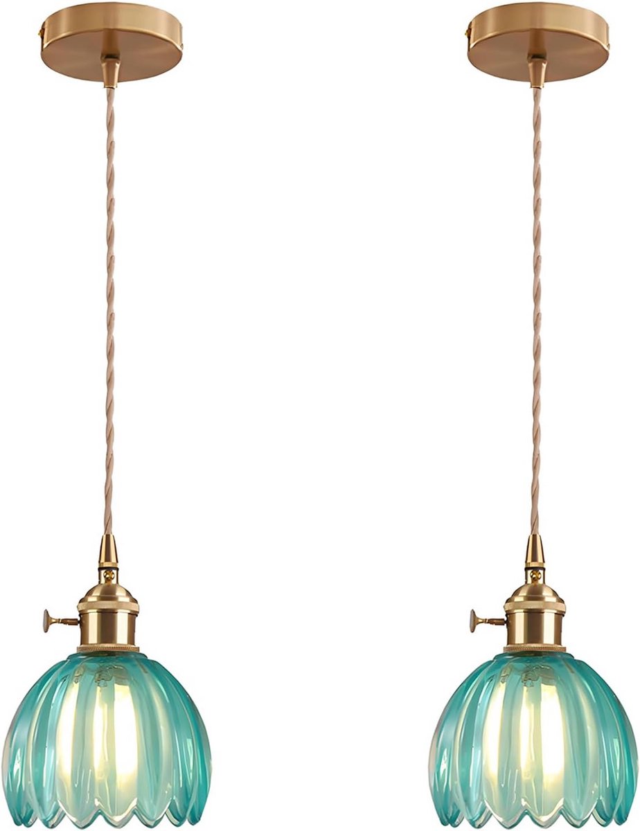 Vintage Hanglamp met E27 Fitting en Draaischakelaar - Bloemvormige Plafondlamp voor Keuken
