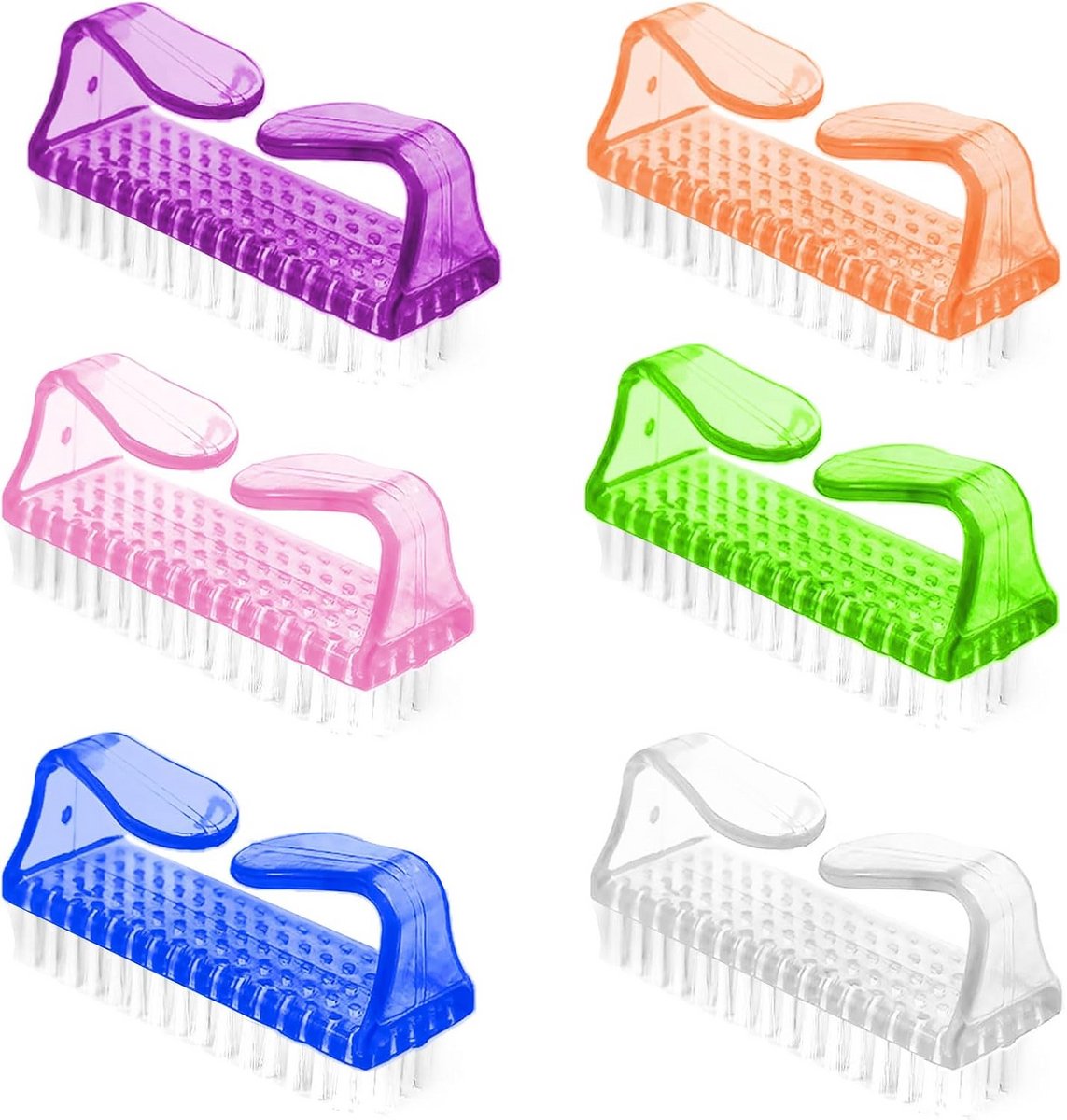 Nagelborstel Set - 6 Stuks met Handvat in Diverse Kleuren voor Optimaal Nagelonderhoud