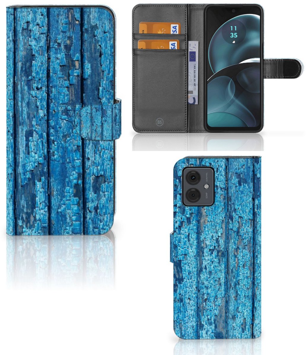 Motorola Moto G14 Book Style Case Wood Blue