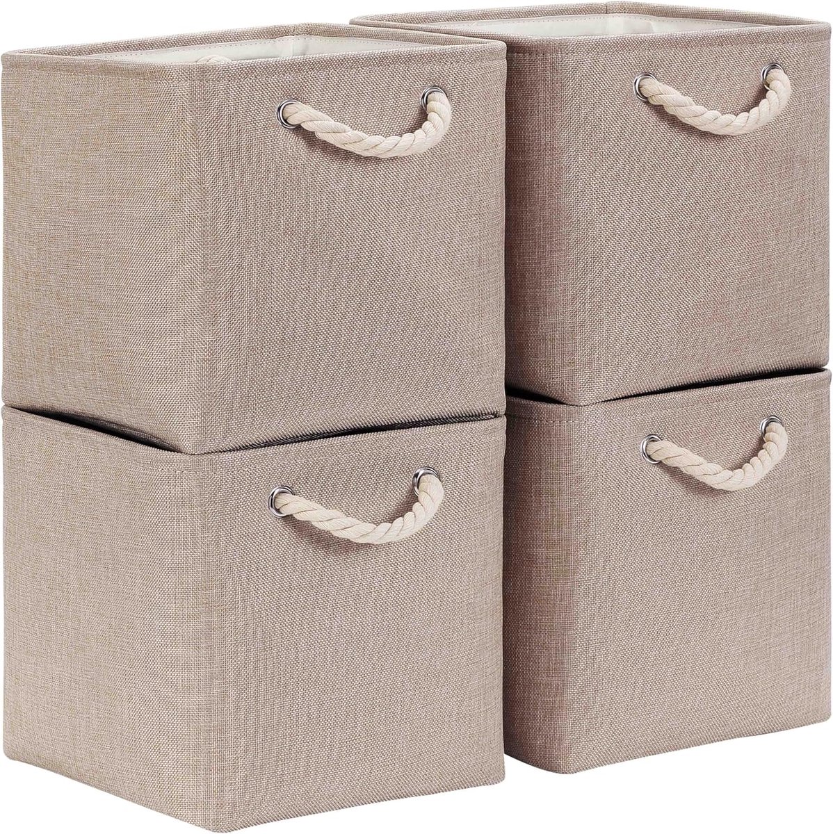 Opvouwbare Opbergkubus van Canvas - Set van 3, Licht Khaki, 33x38x33 cm