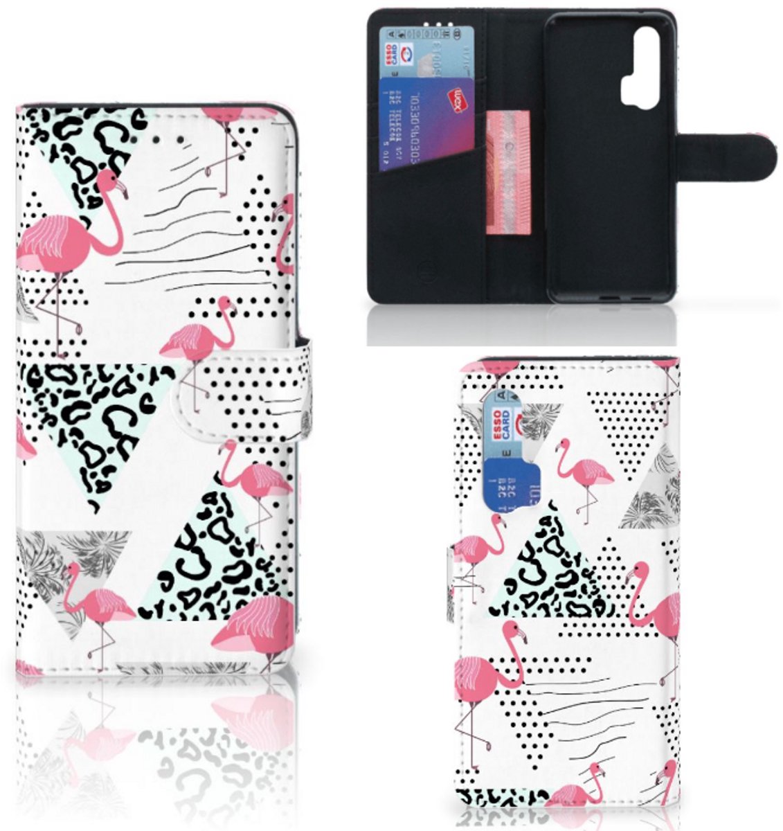 Boekhoesje voor Honor 20 Pro Telefoonhoesje met Pasjes Flamingo Triangle