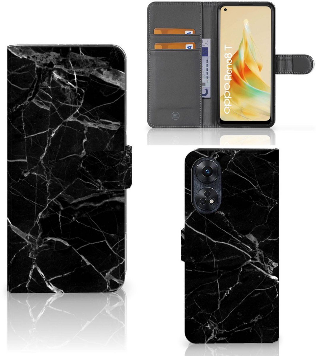 OPPO Reno8 T 4G Bookcase Marmer Zwart - Origineel Cadeau Vader