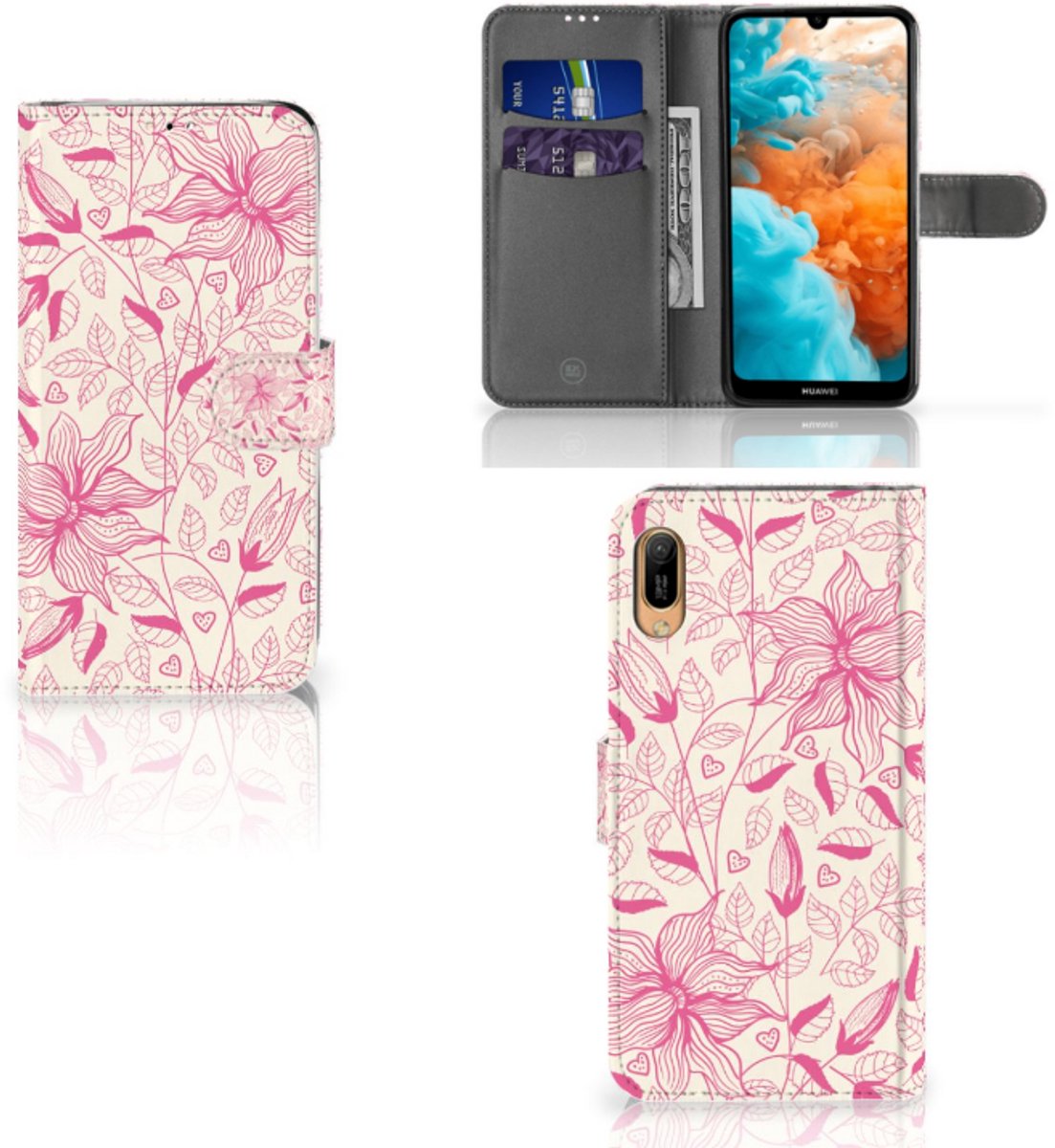 Huawei Y6 (2019) Hoesje Pink Flowers