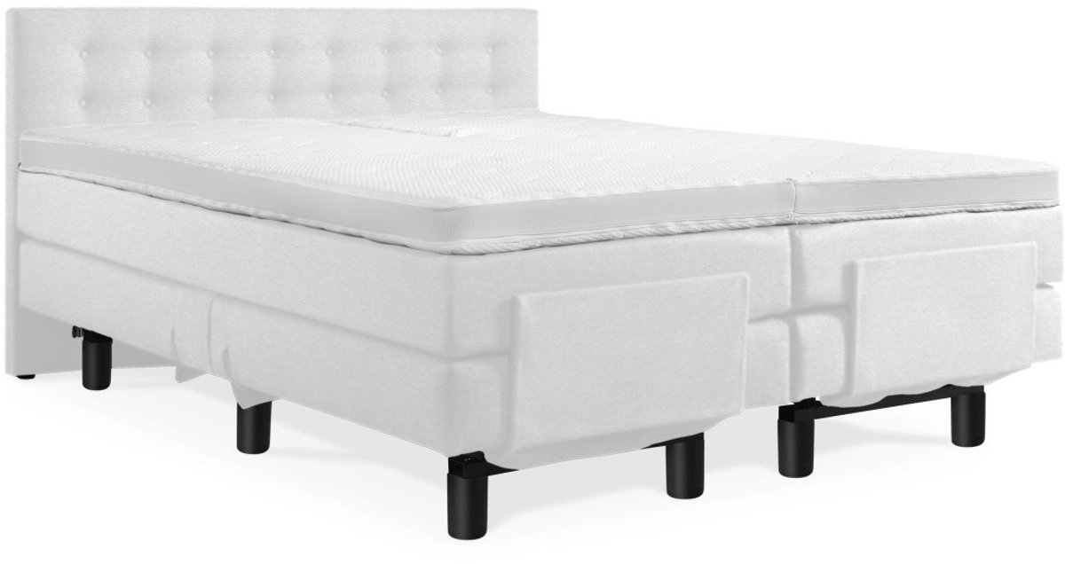 Elektrische Boxspring - Incl. Geknoopt Hoofdbord - 2-Persoons - 200x220 cm - Wit lederlook