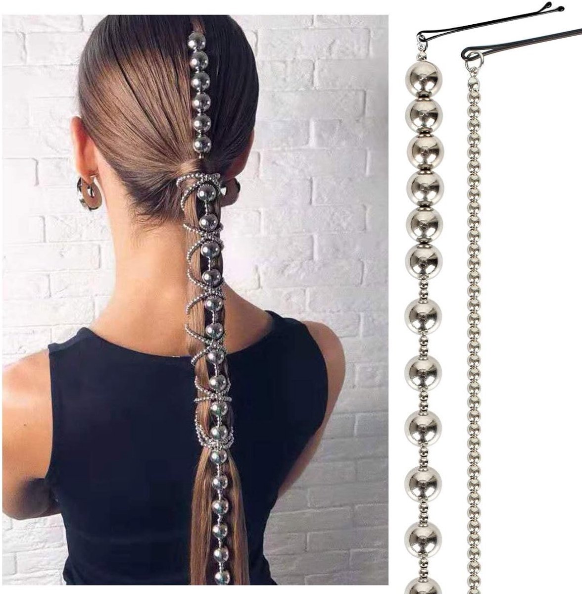 Decoratieve Haaraccessoires met Clip voor Vrouwen en Meisjes - Zilverkleurige Dreadlock Kettingen