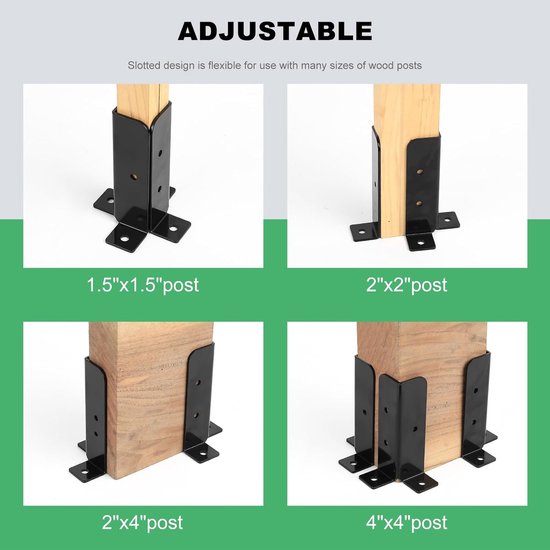 4-delige set schuttingpaalbeugels, schroefbare paalbeugel, verstelbare paalvoet Geschikt voor terras, houten paalbeugel Geschikt voor pergola. — afbeelding 2