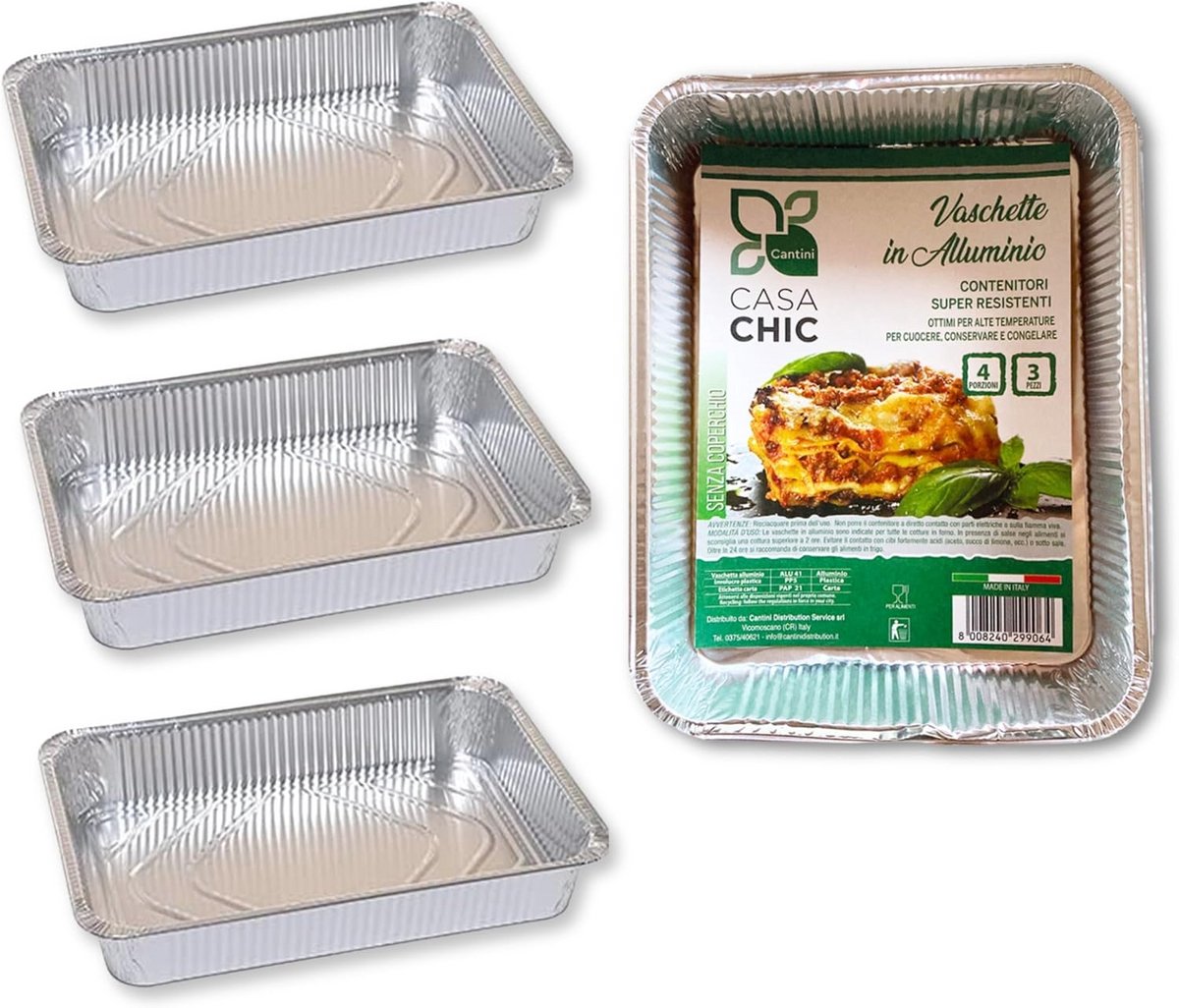 Set van 3 Rechthoekige Aluminium Bakvormen Zonder Deksel voor Oven en Koelkast