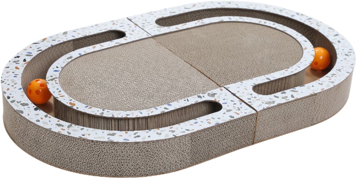 EcoPawPaw Katten Krabplank Karton met Ballen – Katten Krabspeelgoed met Dubbele Speelbaan