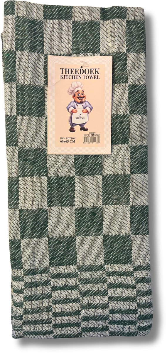 Theedoekenset - 60 x 65 cm - Geblokt - Groen (per set van 6)