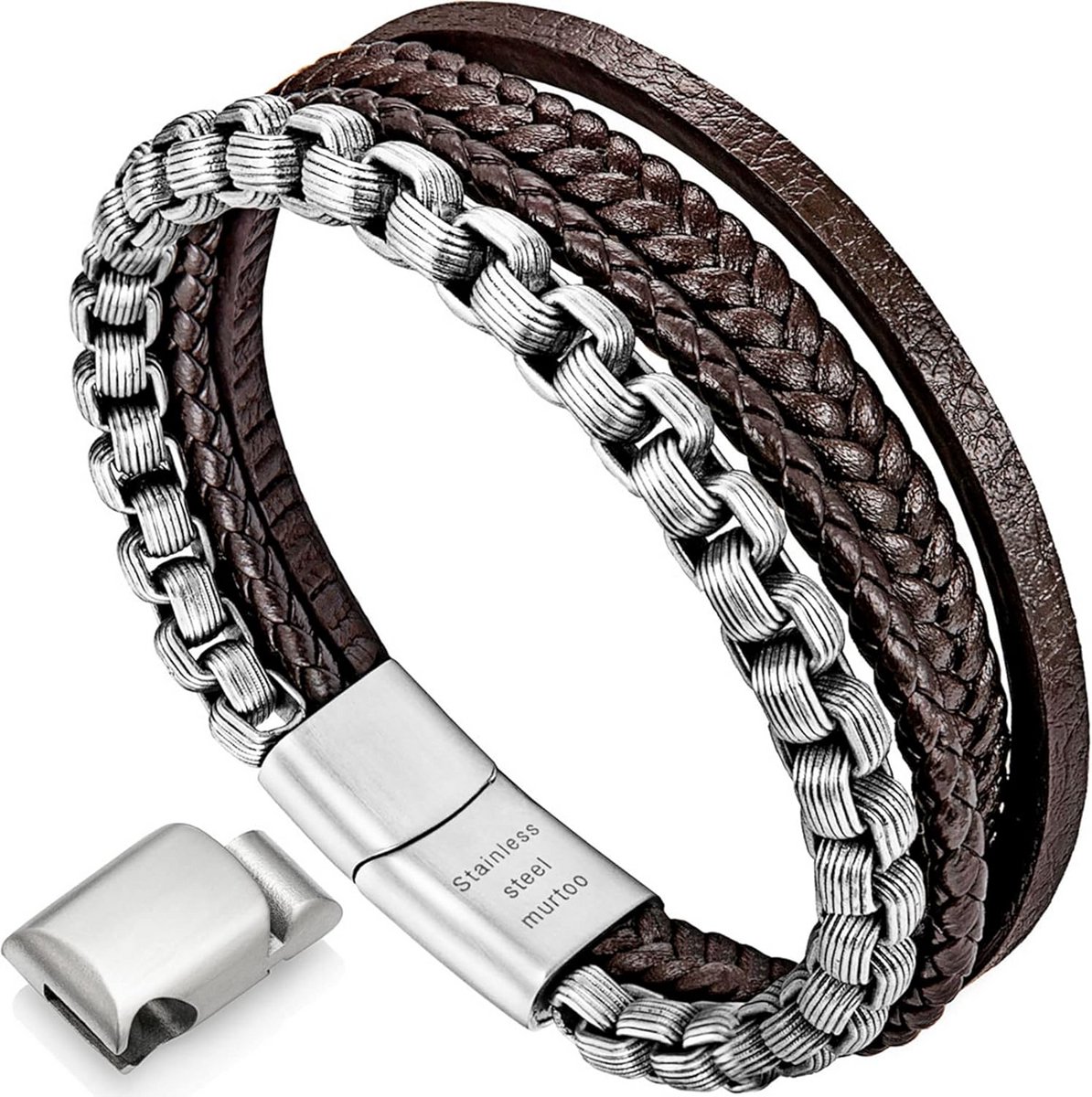 Leren Herenarmband met Roestvrijstalen Sluiting - Stoer en Duurzaam