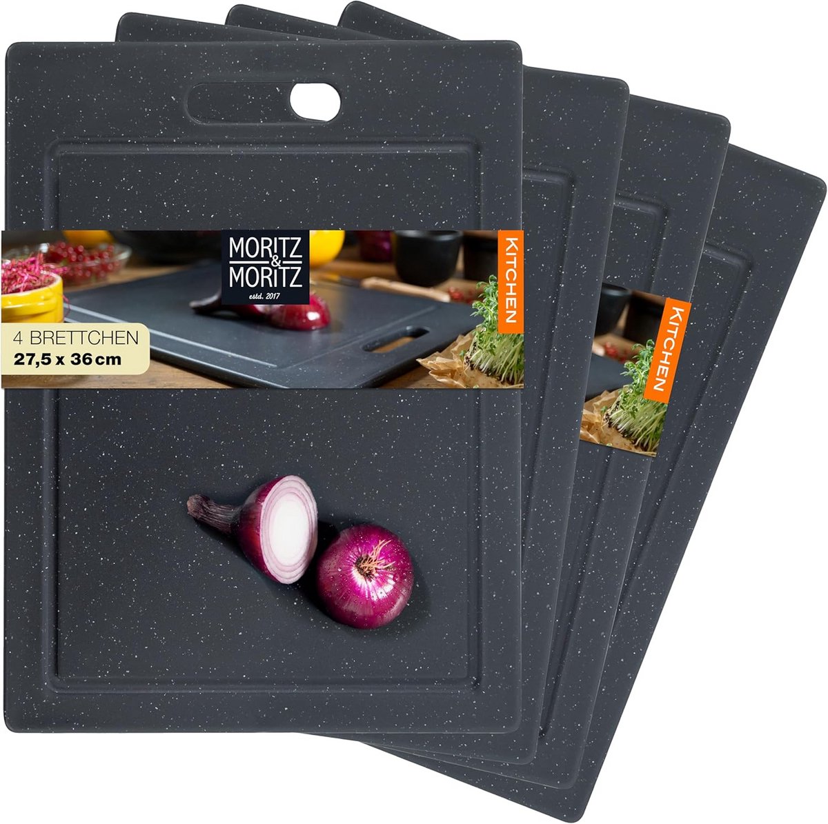 Set van 4 Kunststof Snijplanken Antislip en Sapgoot - 36x27.5 cm