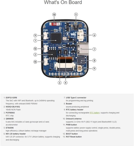 Microcontroller Ontwikkelbord met 1.69 inch Touchscreen LCD en 6-assige ...