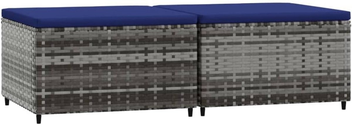 Voetenbank Set van 2 met Kussens - Poly Rattan Tuinstoelen Ondersteuning