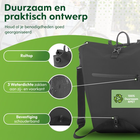 Ekostar® Enkele 2-in-1 Fietstas - Duurzaam & Waterdicht TPU - 24-31 L - Zwart - Met Laptopvak & Reflectoren van Merkloos — afbeelding 3