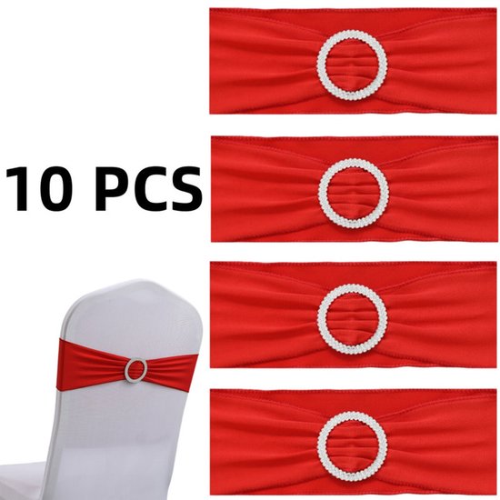 Foto: 10 stuks spandex stretch stoel sjerpen strikken stoelbanden elastische stoelhoes banden stropdassen met gesp schuif elastische stoel stropdassen decoraties voor trouwstoelen rood 13cm 35cm voor bruiloft feest evenementen