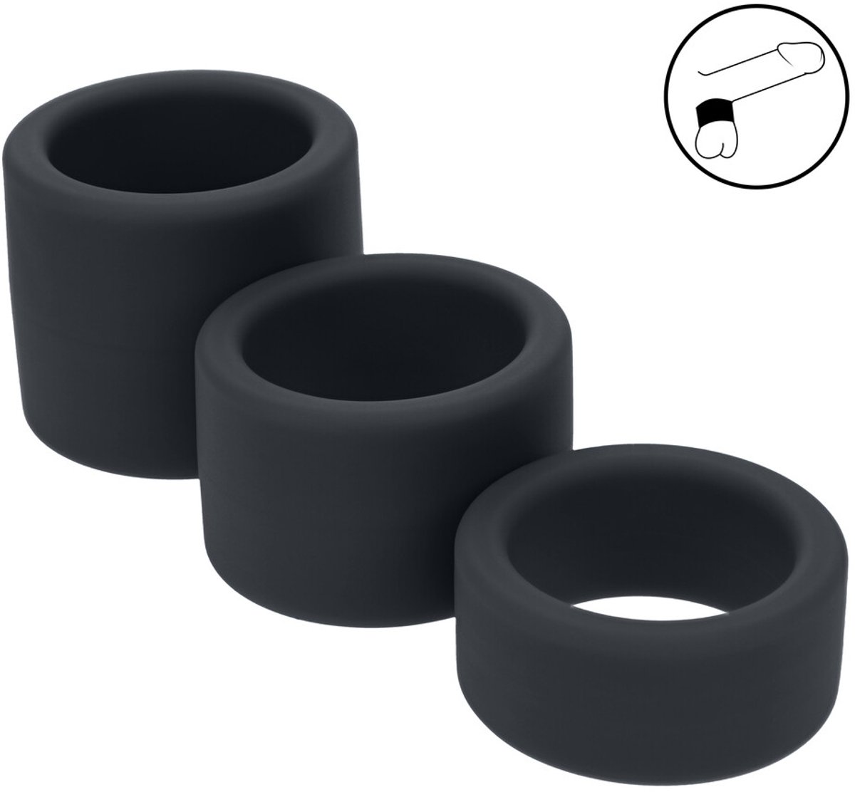 Liquid Silicone Ball Strap Set of 3 - S/M/L - Black
