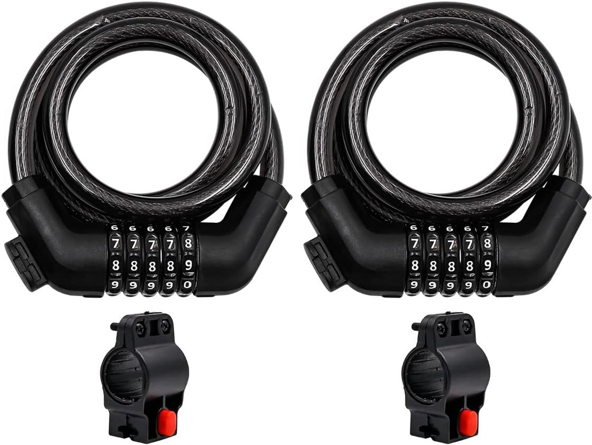 Set van 2 Fiets Kettingsloten met Cijfercode en Houder - 1200 mm Duurzaam Beveiliging