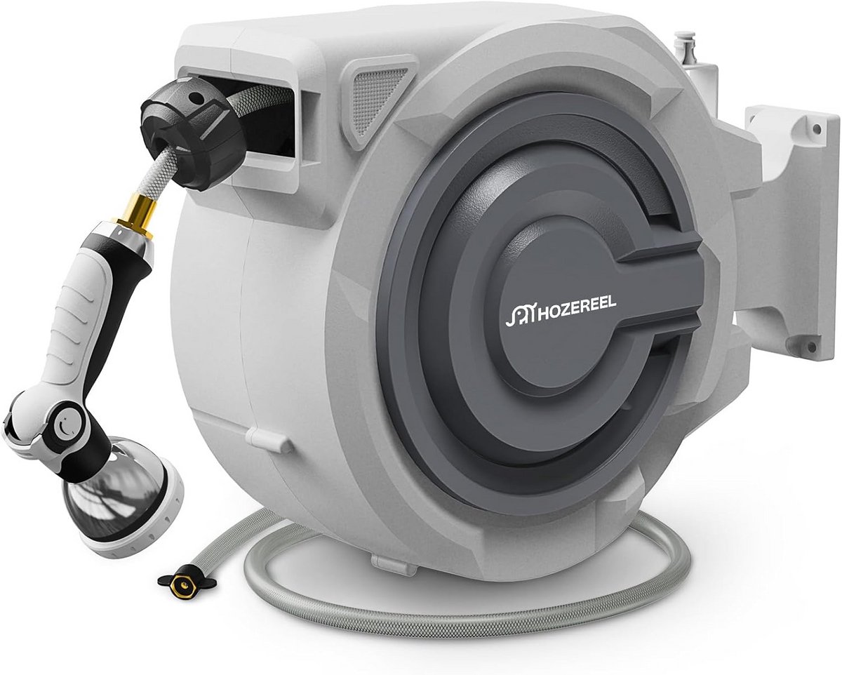 Intrekbare tuinslang - Automatische haspel - Tuin water geven - 180 graden draaibaar - 50 cm - Grijs