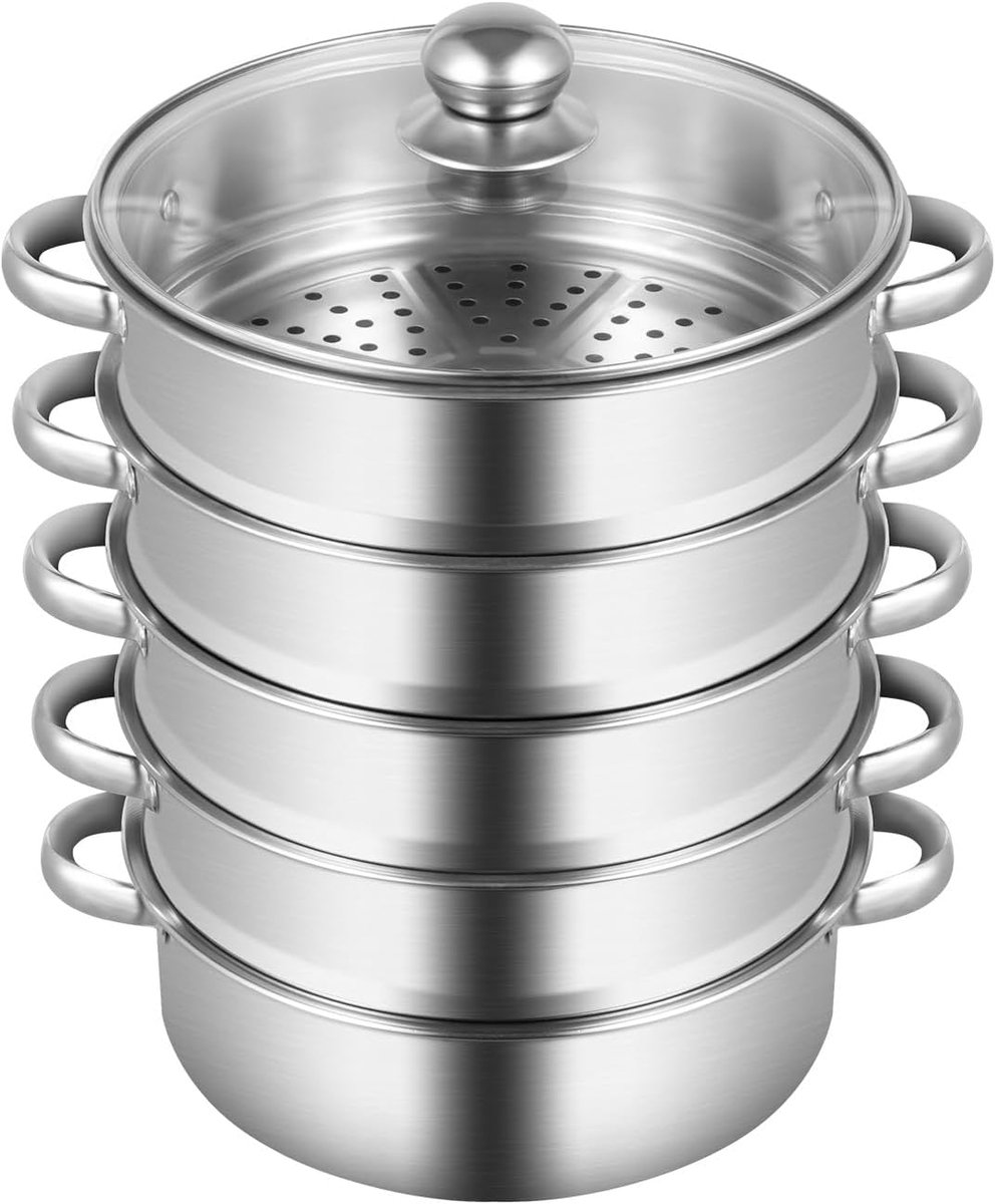 Stoompan RVS met 5 etages - Stapelbare Groentestomer 26 cm - Geschikt voor Inductie