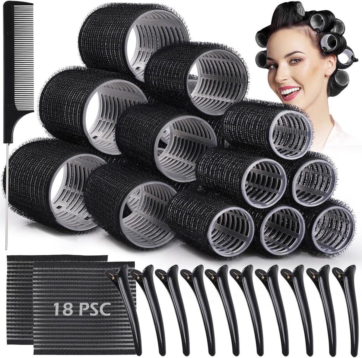 Set van 33 Zelfklevende Krulspelden voor Haarstyling - Diverse Maten met Clips en Kam