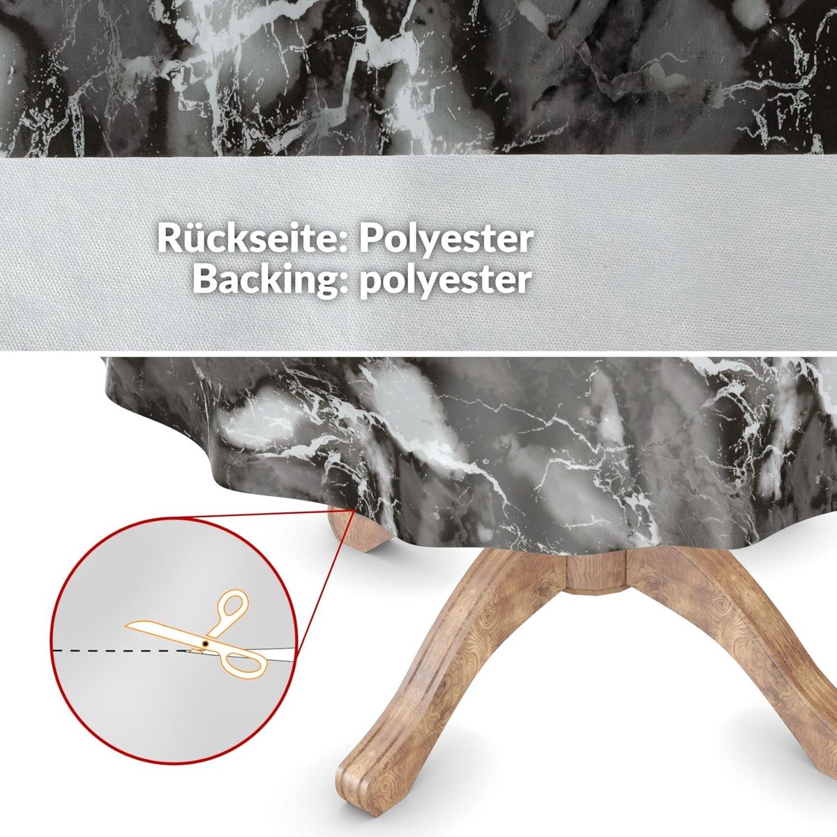 Ronde Wasdoek Tafelkleed PVC Glad Antraciet Marmerlook 100 cm Snijrand