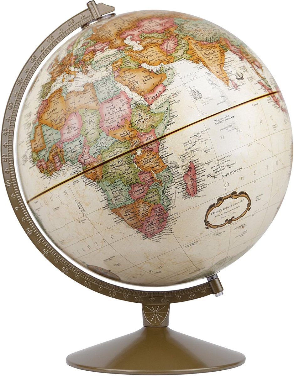Grote Wereldbol met Reliëf en Gouden Standaard