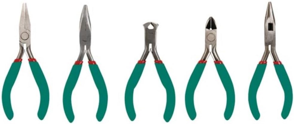 Set van 5 Precisietangen voor Elektronica en Hobby: Ronde, Platte, Zijkniptang en Meer