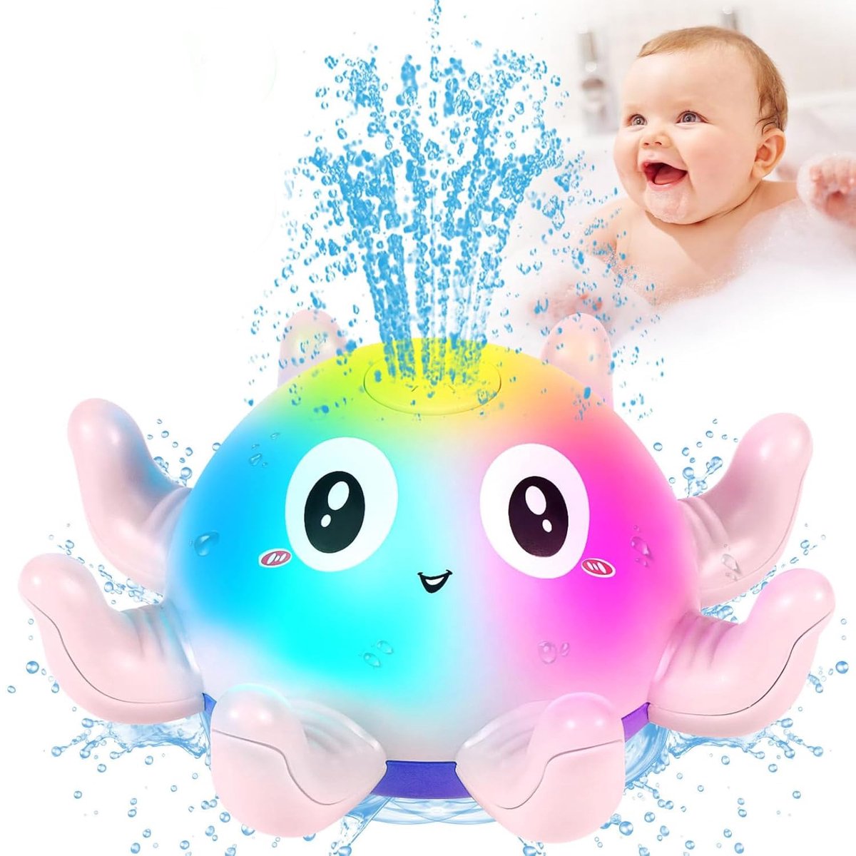 Octopus badspeelgoed met licht - Spuitende water sprinkler voor baby - Douche speelgoed voor in bad en zwembad - Cadeau voor kinderen - Roze